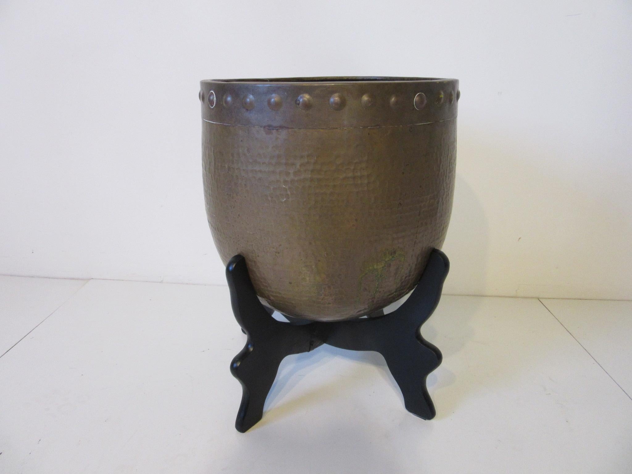 Unknown Asian Inspired Handcrafted Brass Planter and Stand