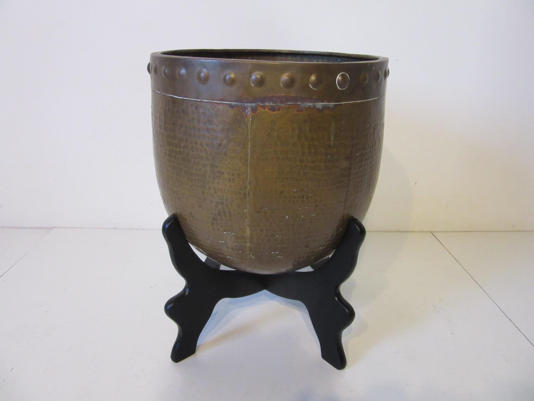 20th Century Asian Inspired Handcrafted Brass Planter and Stand