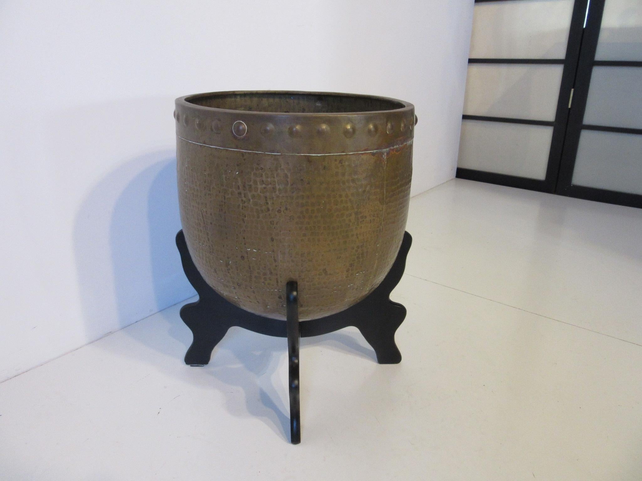 Asian Inspired Handcrafted Brass Planter and Stand 2