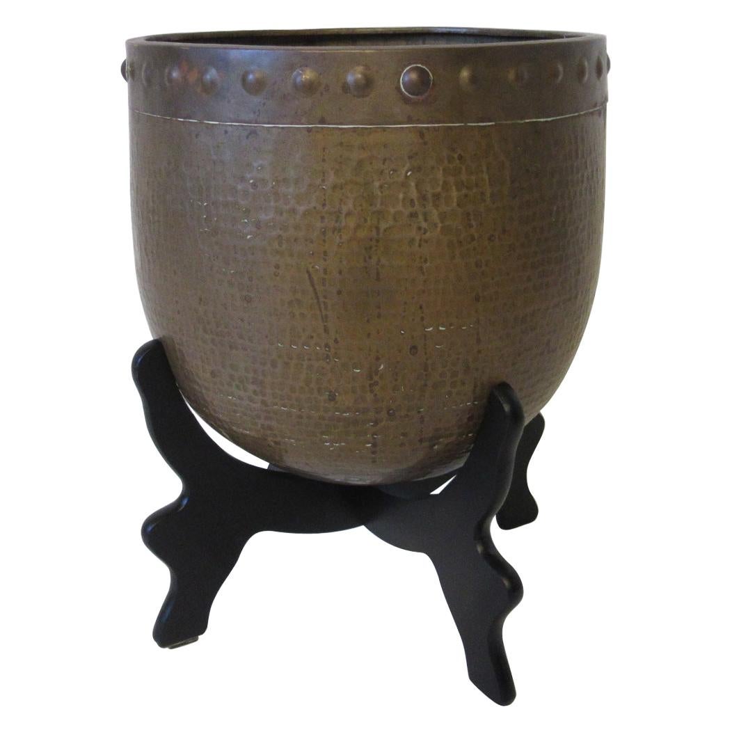 Asian Inspired Handcrafted Brass Planter and Stand