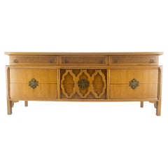 Asian Inspired Light Walnut 9 Drawers Long Mid Century Dresser Credenza MINT!