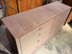 Asian Inspired Modernist Fabric Wrapped Chest with Ring Pulls