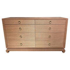 Asian Inspired Modernist Fabric Wrapped Chest with Ring Pulls