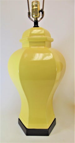 Asian Inspired Pair of Yellow Ceramic Table Lamps by Paul Hanson