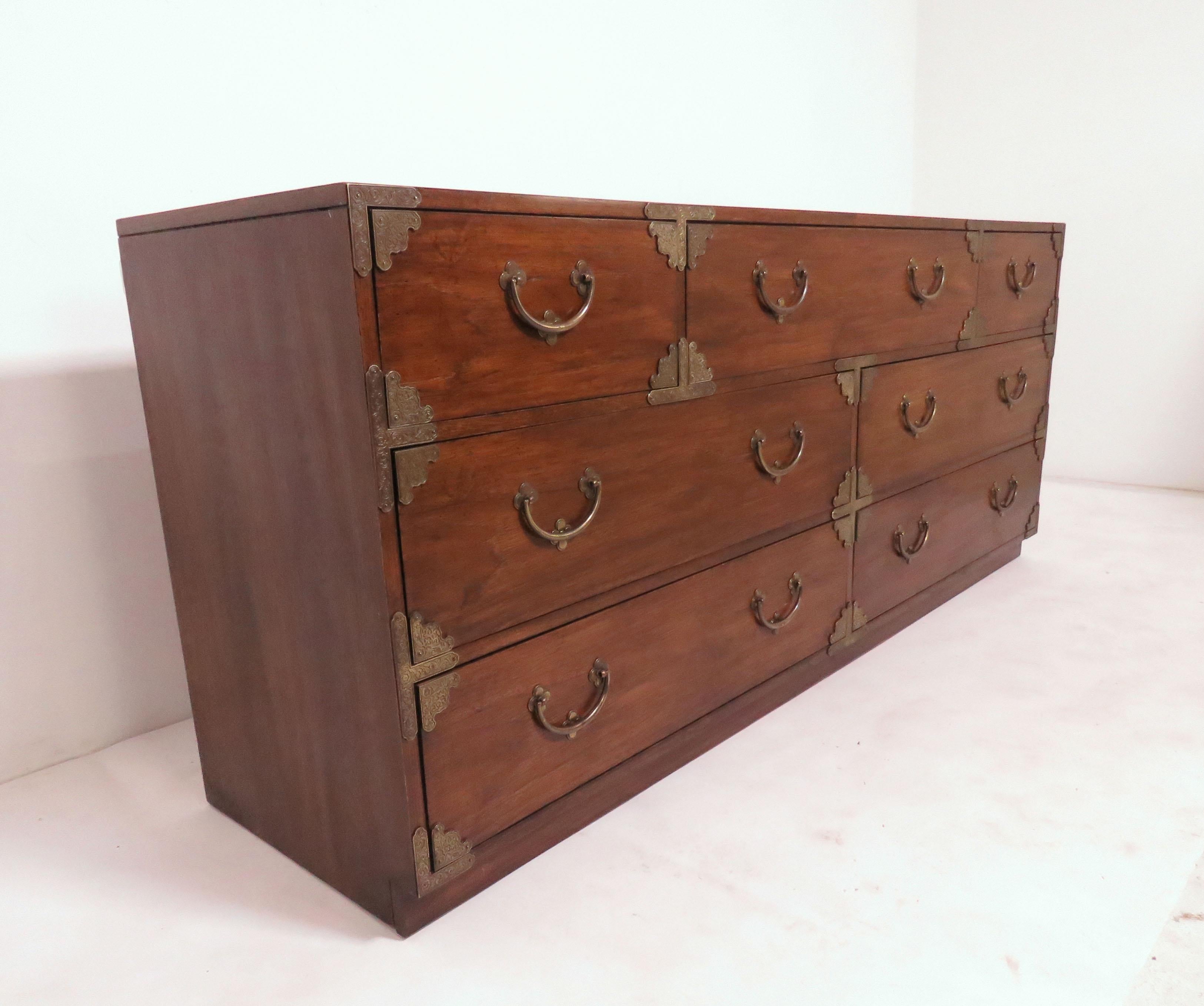 Asian Inspired Seven-Drawer Campaign Chest of Drawers, circa 1970s 2