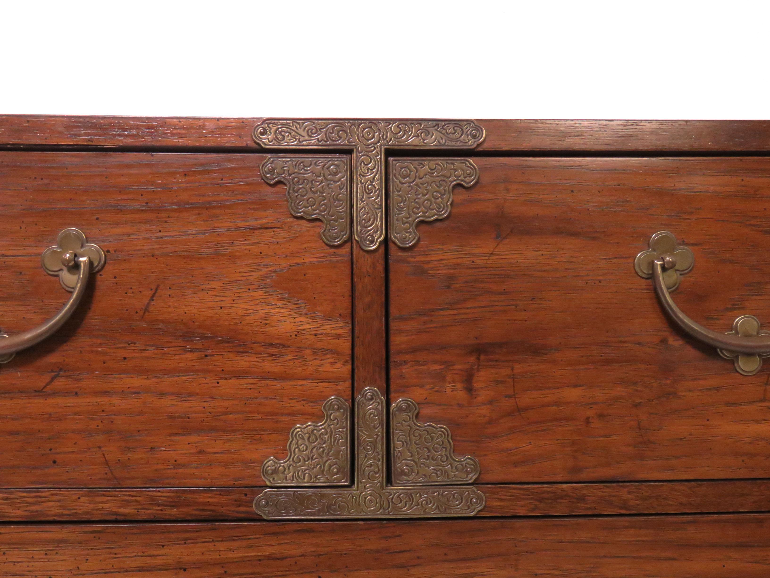 North American Asian Inspired Seven-Drawer Campaign Chest of Drawers, circa 1970s