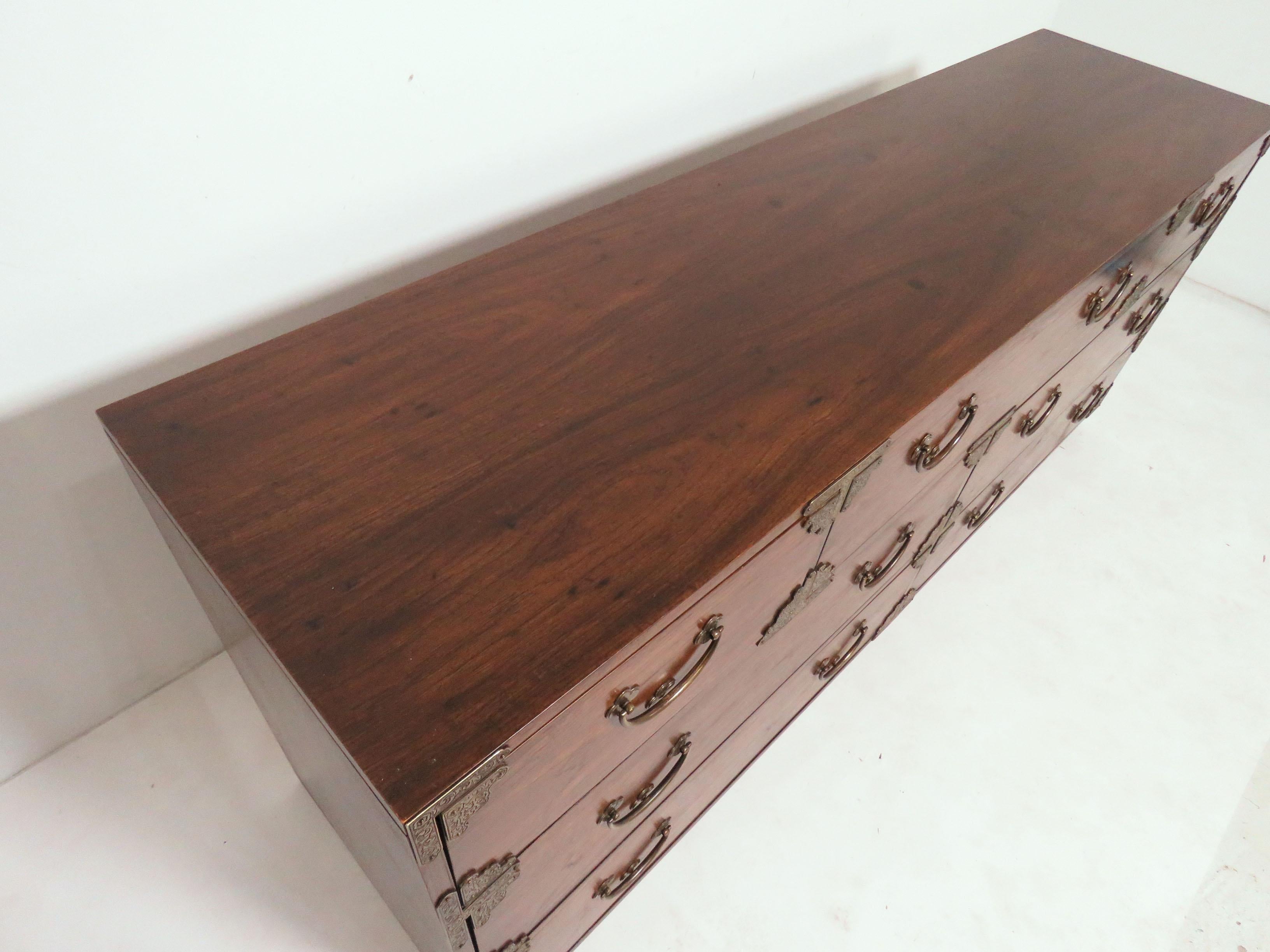 Late 20th Century Asian Inspired Seven-Drawer Campaign Chest of Drawers, circa 1970s