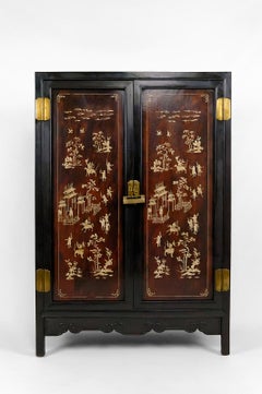 Asian ironwood cabinet / Wardrobe inlaid with bone, Indochina, circa 1880