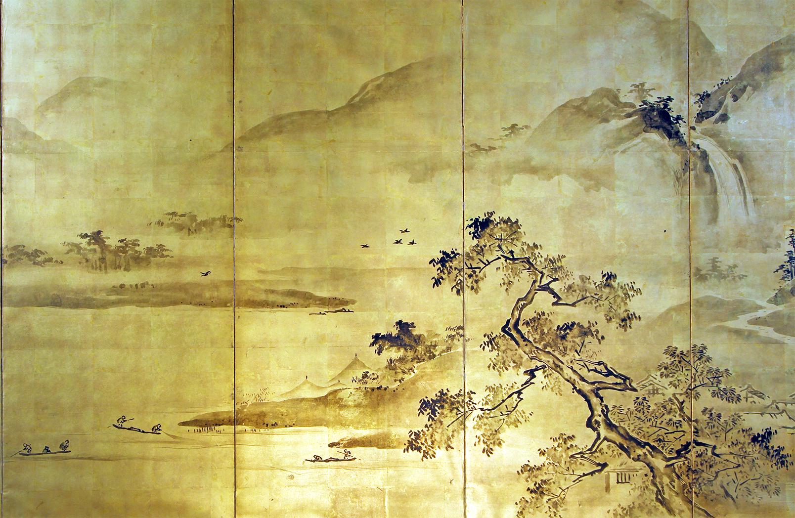 Meiji Asian Japanese Folding Screen Landscape, 