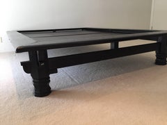 Asian Japanese Low Platform Bed in Black Solid Wood, Tatami Queen Size