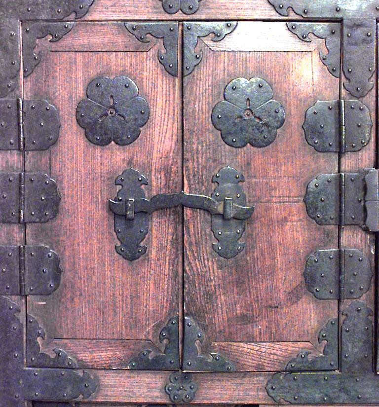 Asian Japanese/Korean style (19th Century) oak chest with wrought iron hardware.
