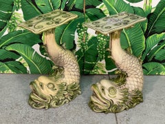 Asian Koi Fish Side Tables by Marwal, a Pair