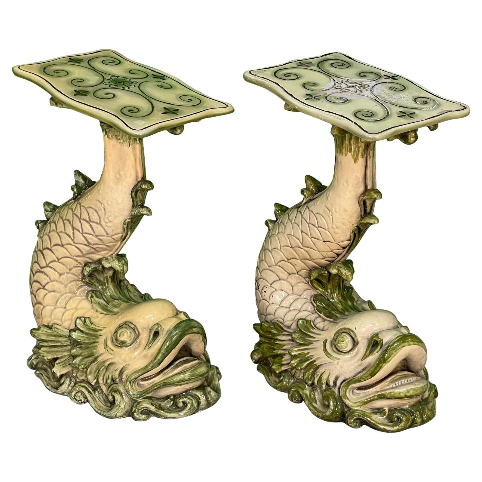 Asian Koi Fish Side Tables by Marwal, a Pair