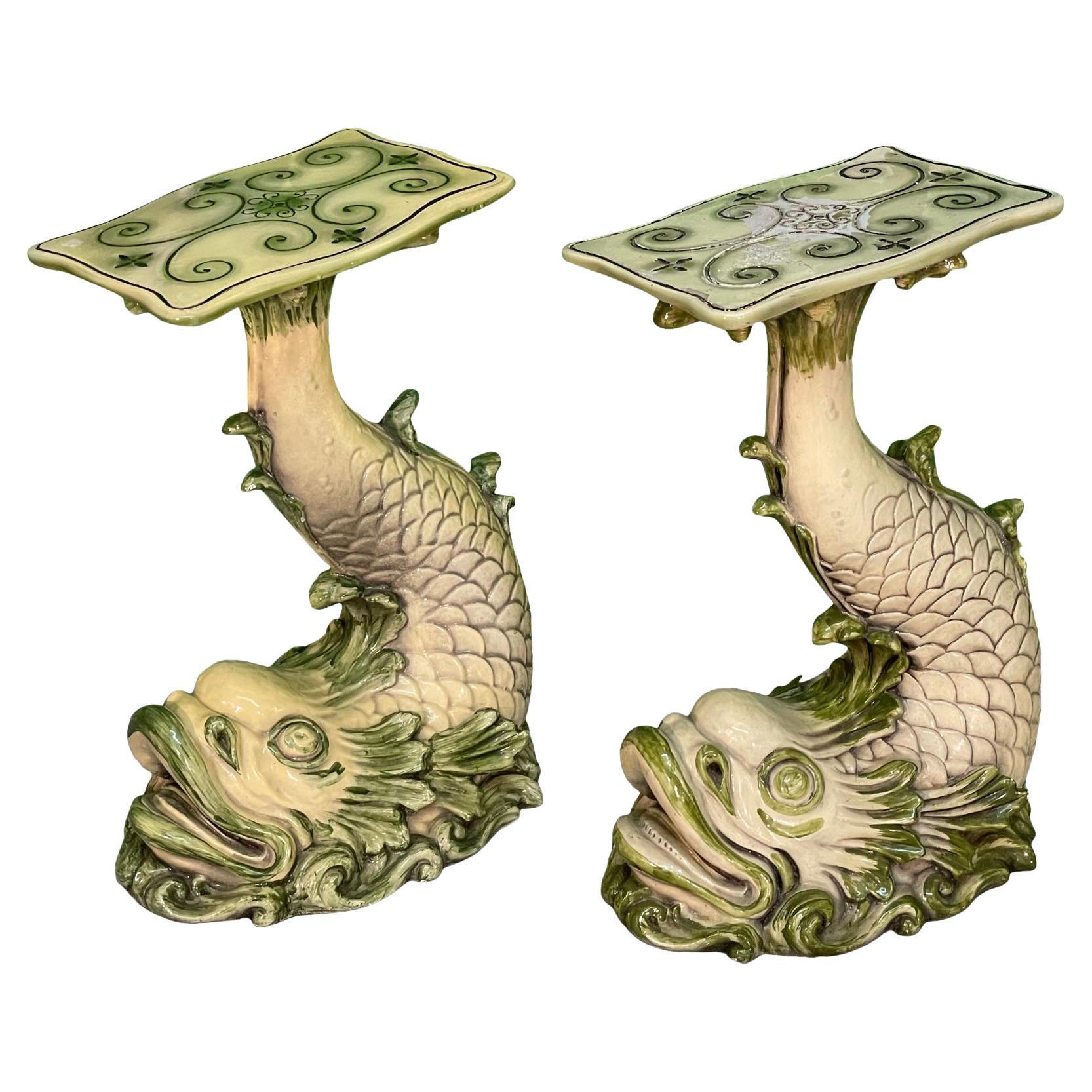 Asian Koi Fish Side Tables by Marwal, a Pair