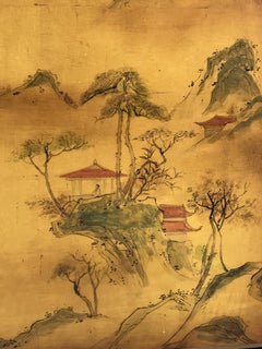 Asian Lacquer Cabinet with Landscape and Bird Decor, 20th Century