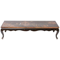 Asian Lacquered Cocktail Table with Temple Scene