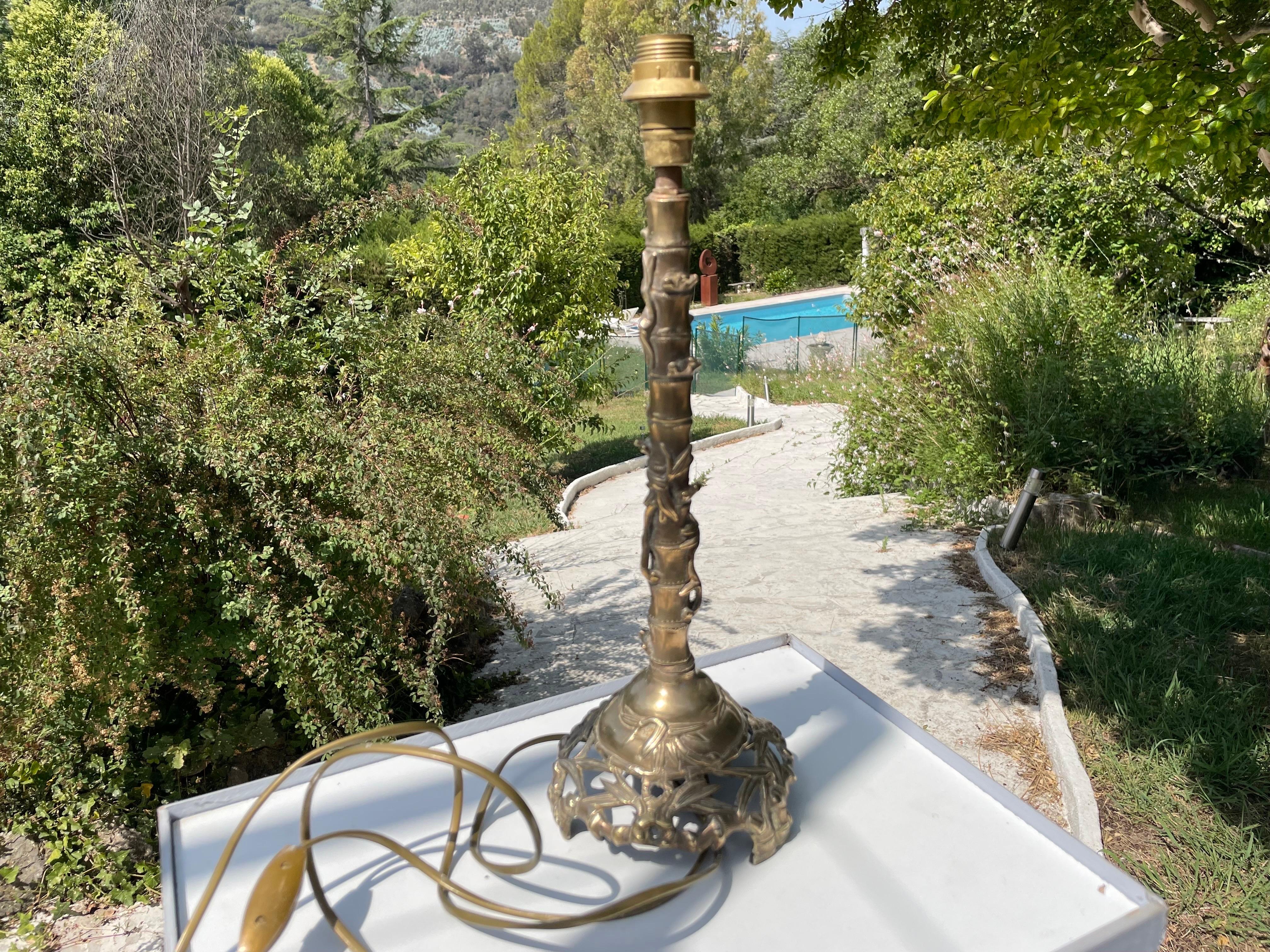 French Asian Lamp in Brass and Gold-Coloured, Faux  Bamboo, France, circa 1940 For Sale