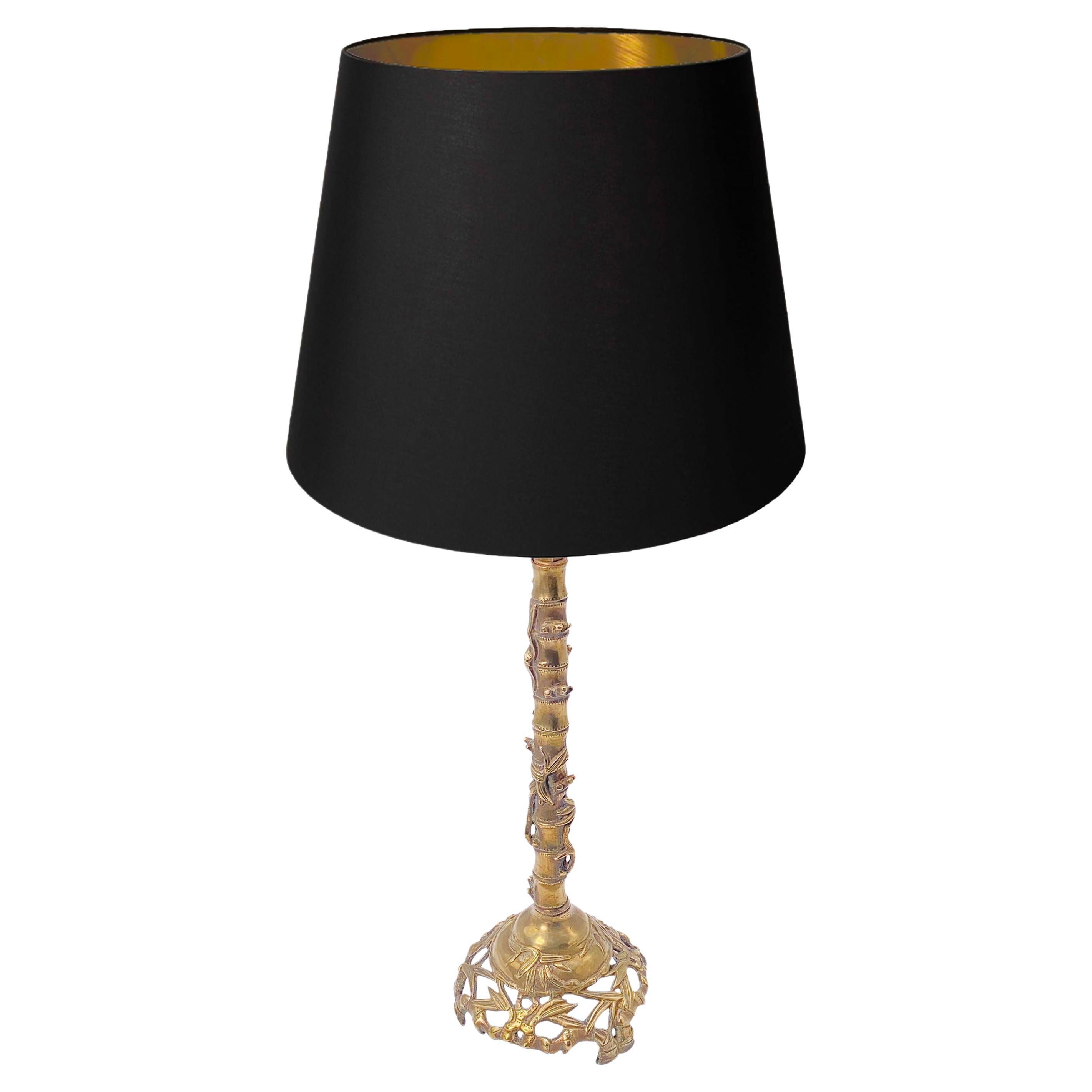 Asian Lamp in Brass and Gold-Coloured, Faux  Bamboo, France, circa 1940 For Sale