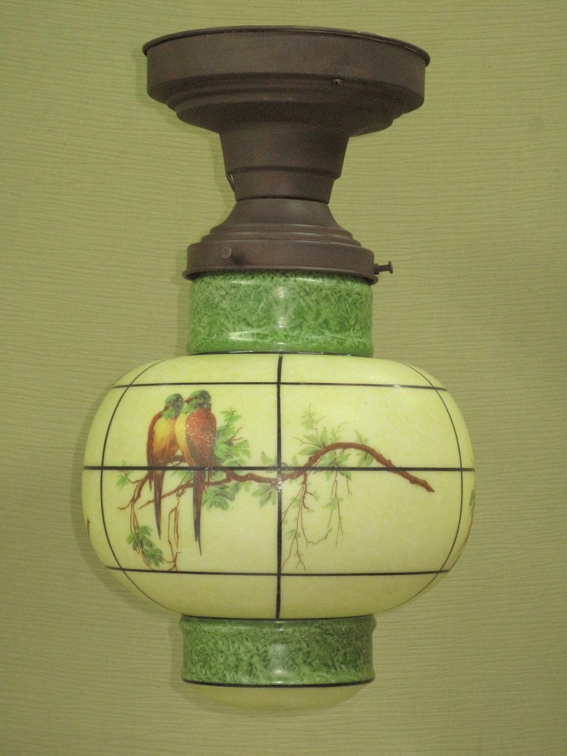 Asian Lantern Inspired Parrot Fixture, circa 1930 3