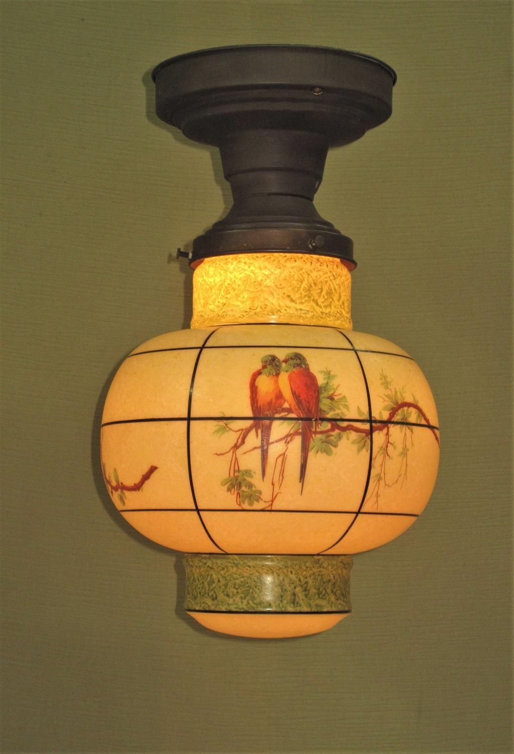 Art Deco Asian Lantern Inspired Parrot Fixture, circa 1930