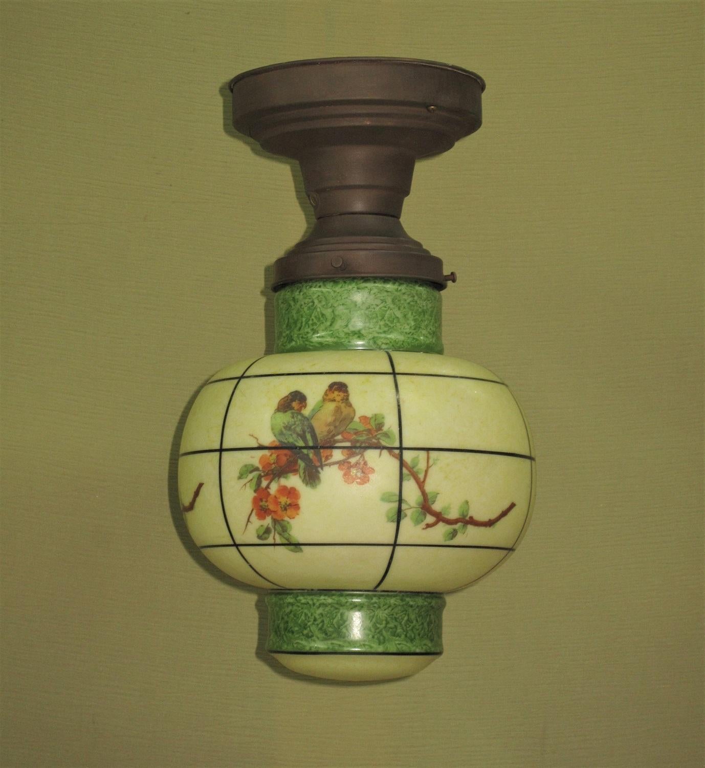 American Asian Lantern Inspired Parrot Fixture, circa 1930