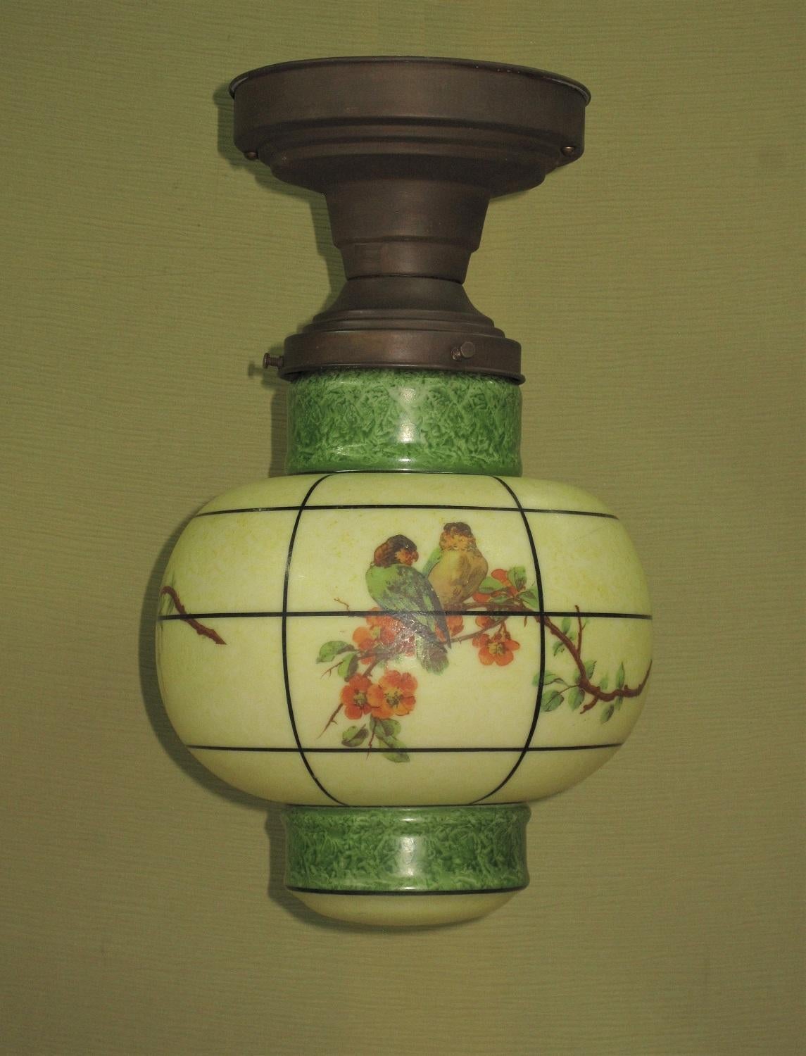 Asian Lantern Inspired Parrot Fixture, circa 1930 In Good Condition In Prescott, US