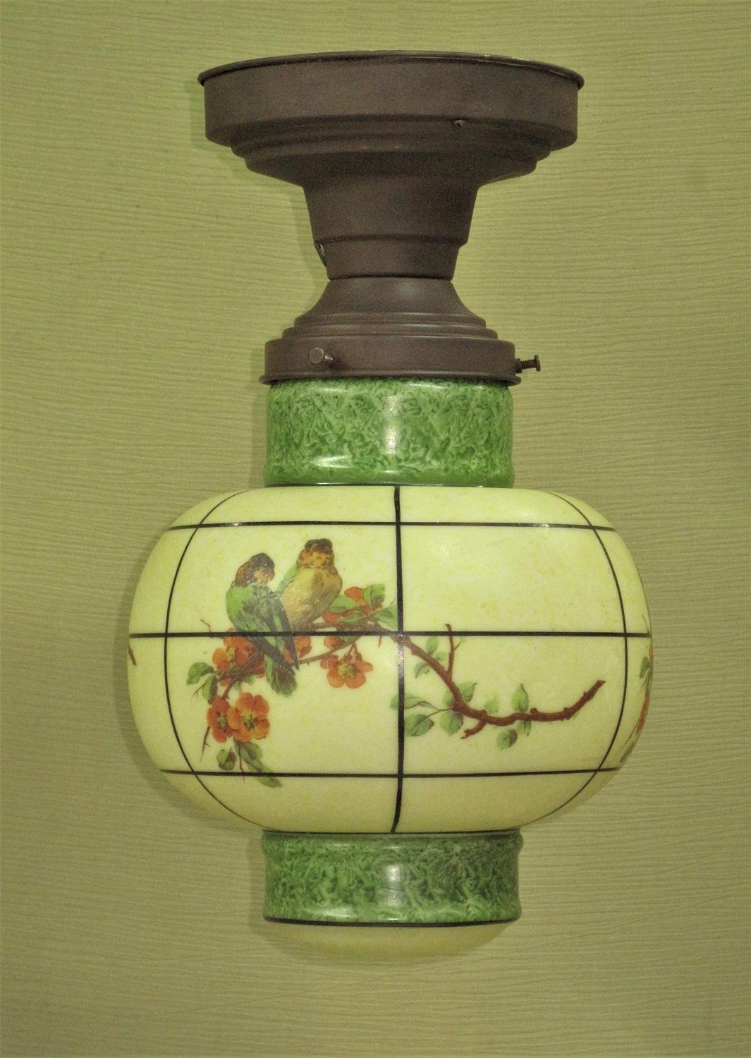 Glass Asian Lantern Inspired Parrot Fixture, circa 1930