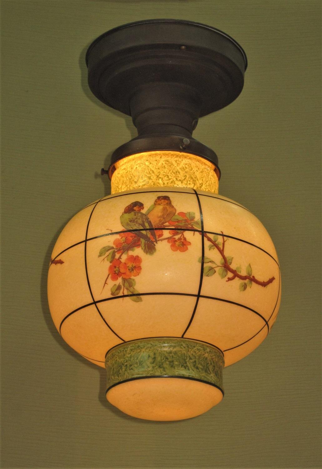 Asian Lantern Inspired Parrot Fixture, circa 1930 1