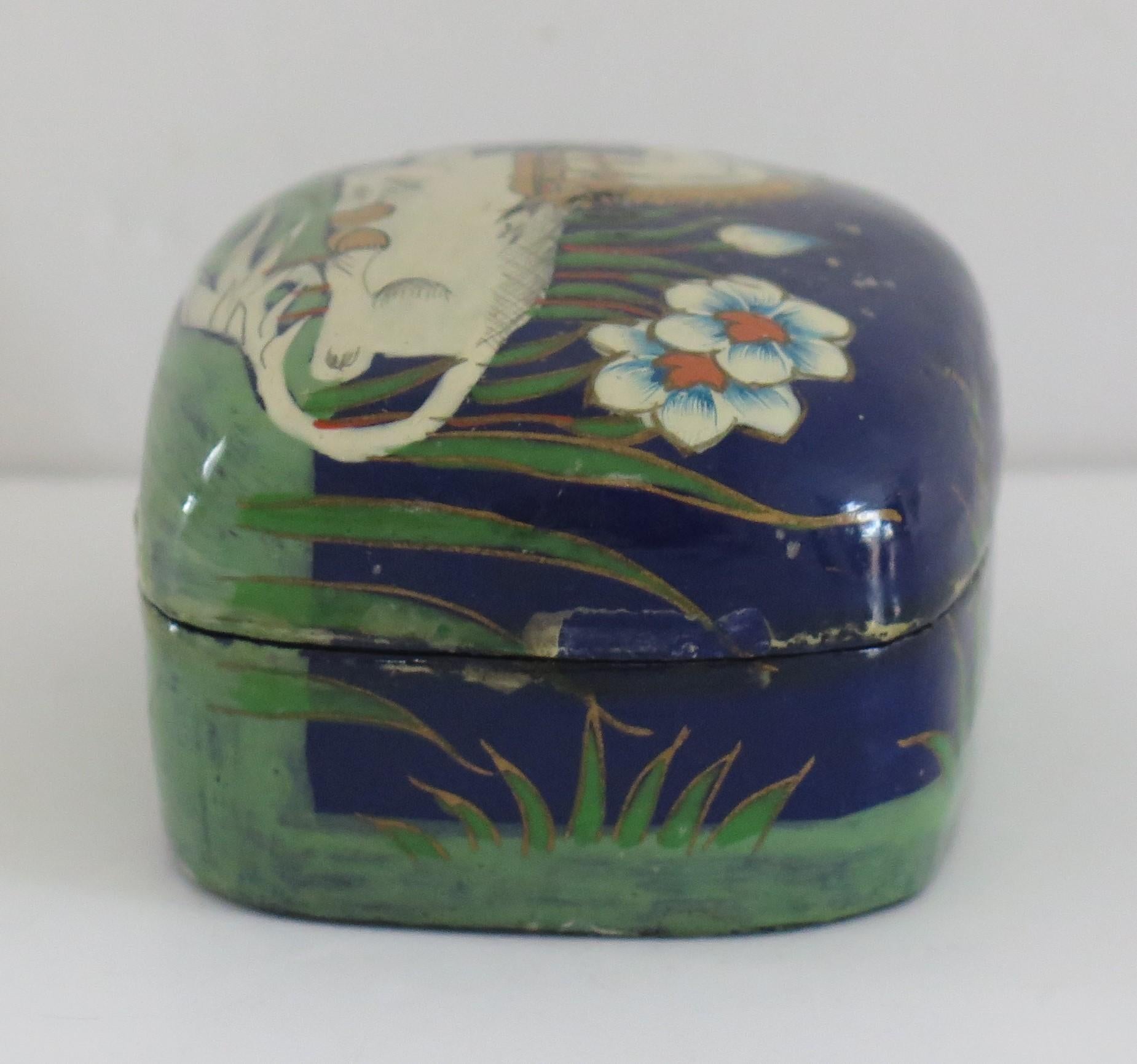 Asian Laquered Box with Lid Hand Painted Unicorn, Mid 20th Century 3