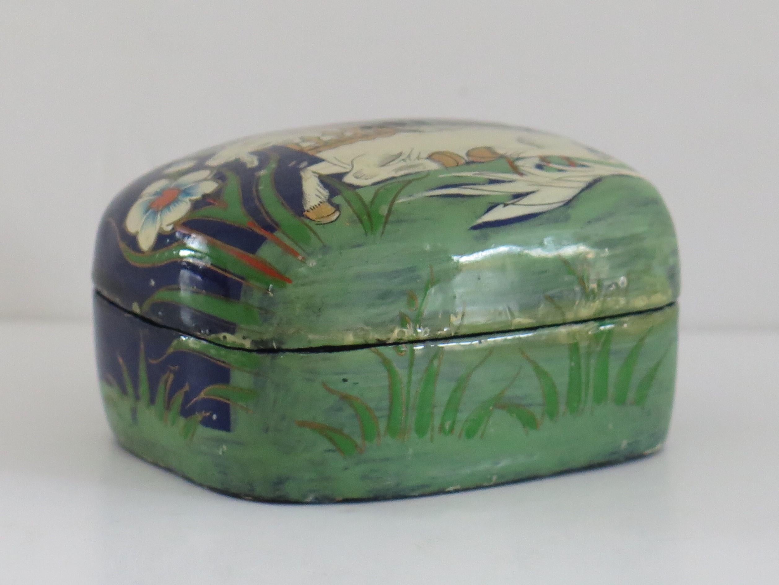 Folk Art Asian Laquered Box with Lid Hand Painted Unicorn, Mid 20th Century For Sale