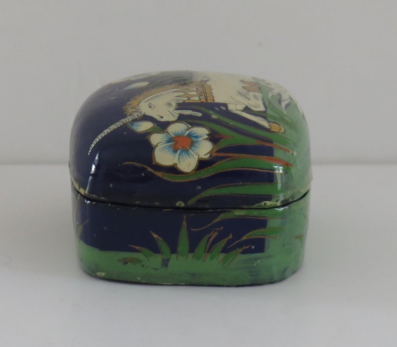 Asian Laquered Box with Lid Hand Painted Unicorn, Mid 20th Century For Sale 1