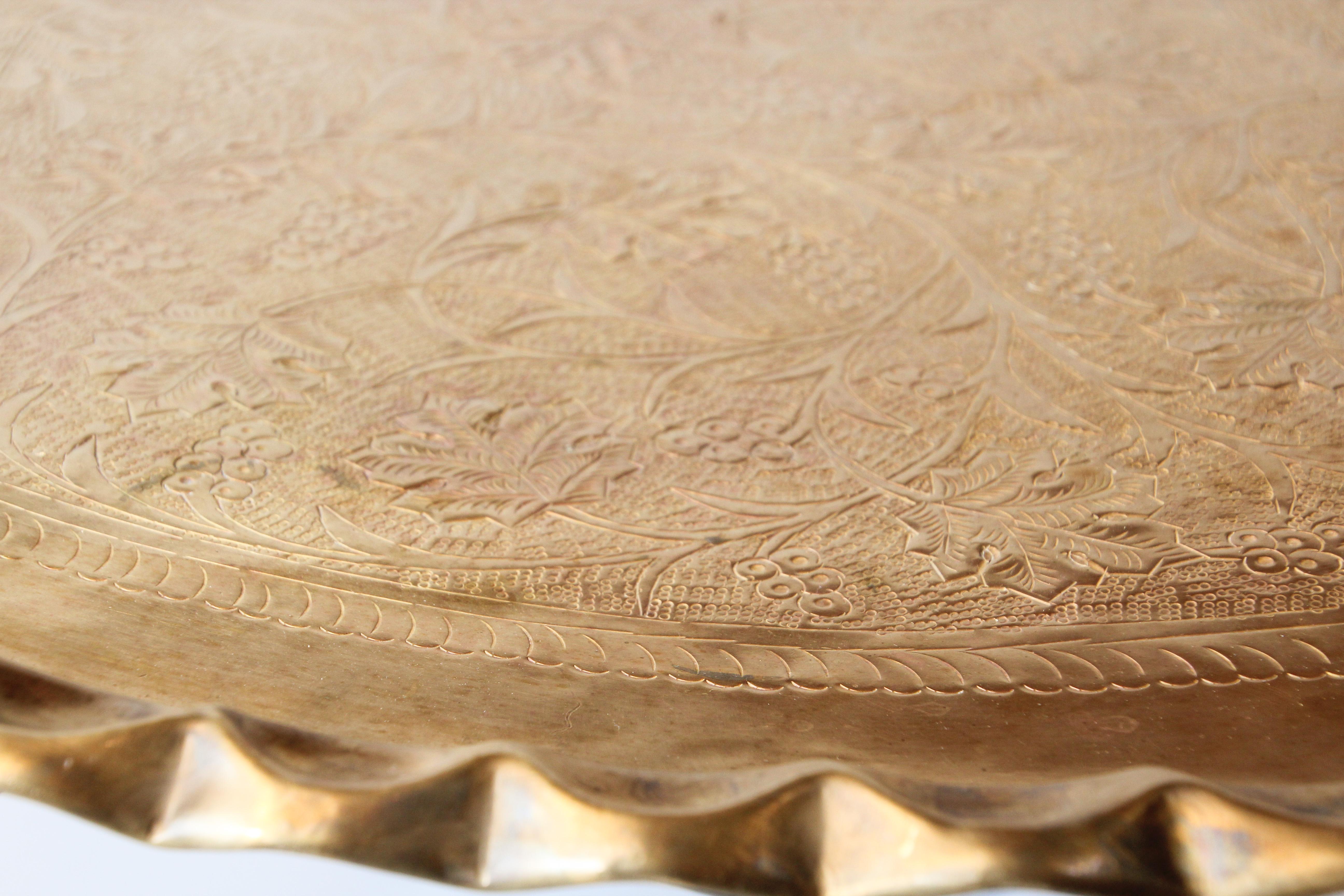 Asian Large Brass Tray Table on Folding Stand 3