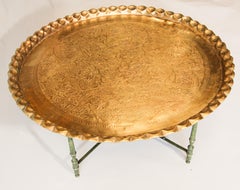 Asian Large Brass Tray Table on Folding Stand