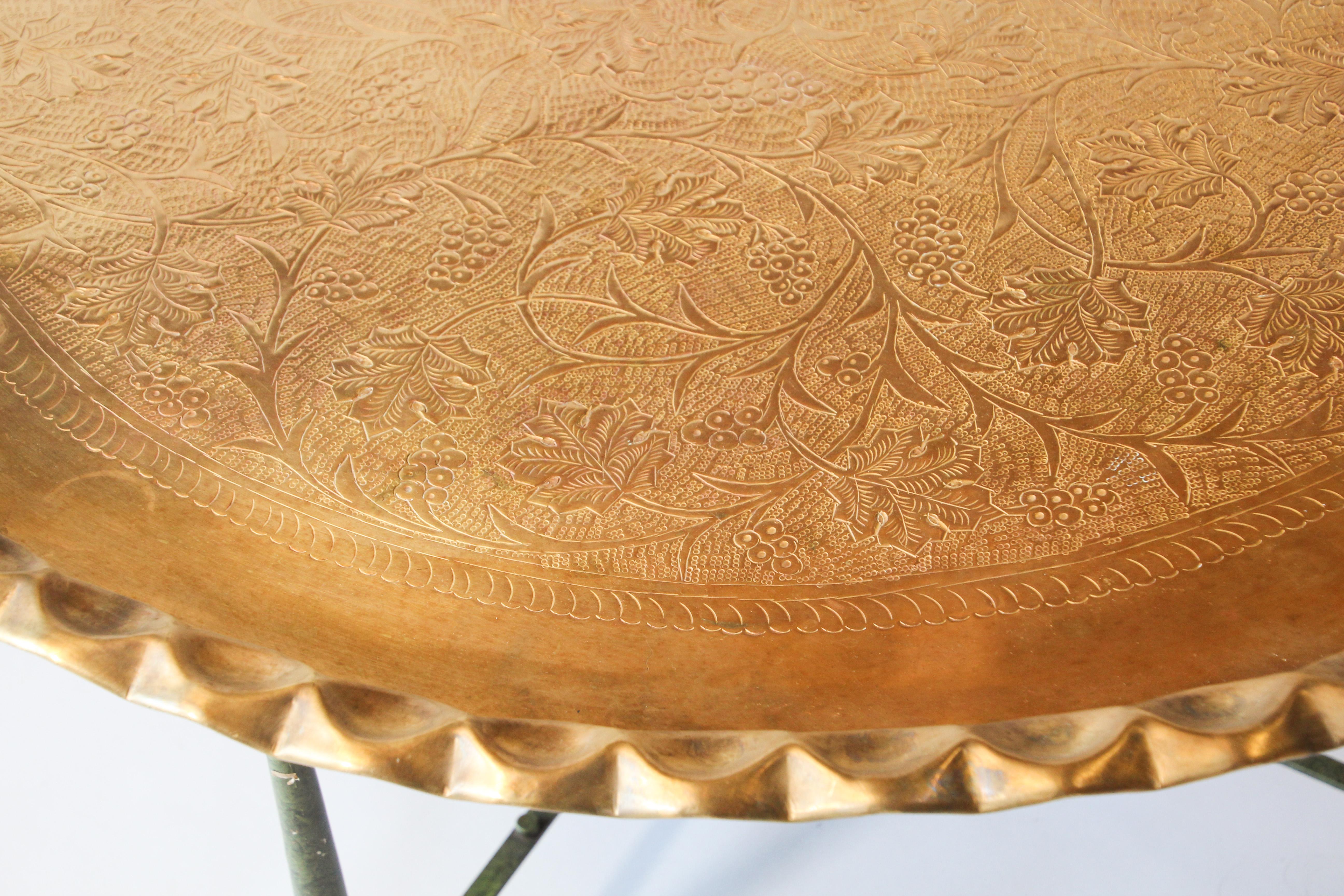 20th Century Asian Large Brass Tray Table on Folding Stand