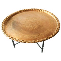 Asian Large Brass Tray Table on Folding Stand