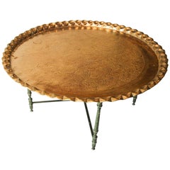 Asian Large Brass Tray Table on Folding Stand