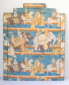 Asian Luxury Upholstered Headboard in Mughal Scene Maharajahs on Elephants India