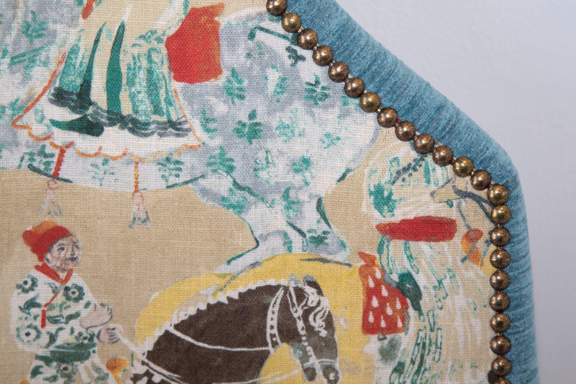 Tte de lit de luxe asiatique tapisse avec scne moghole Maharajahs sur cheval Inde en vente 5