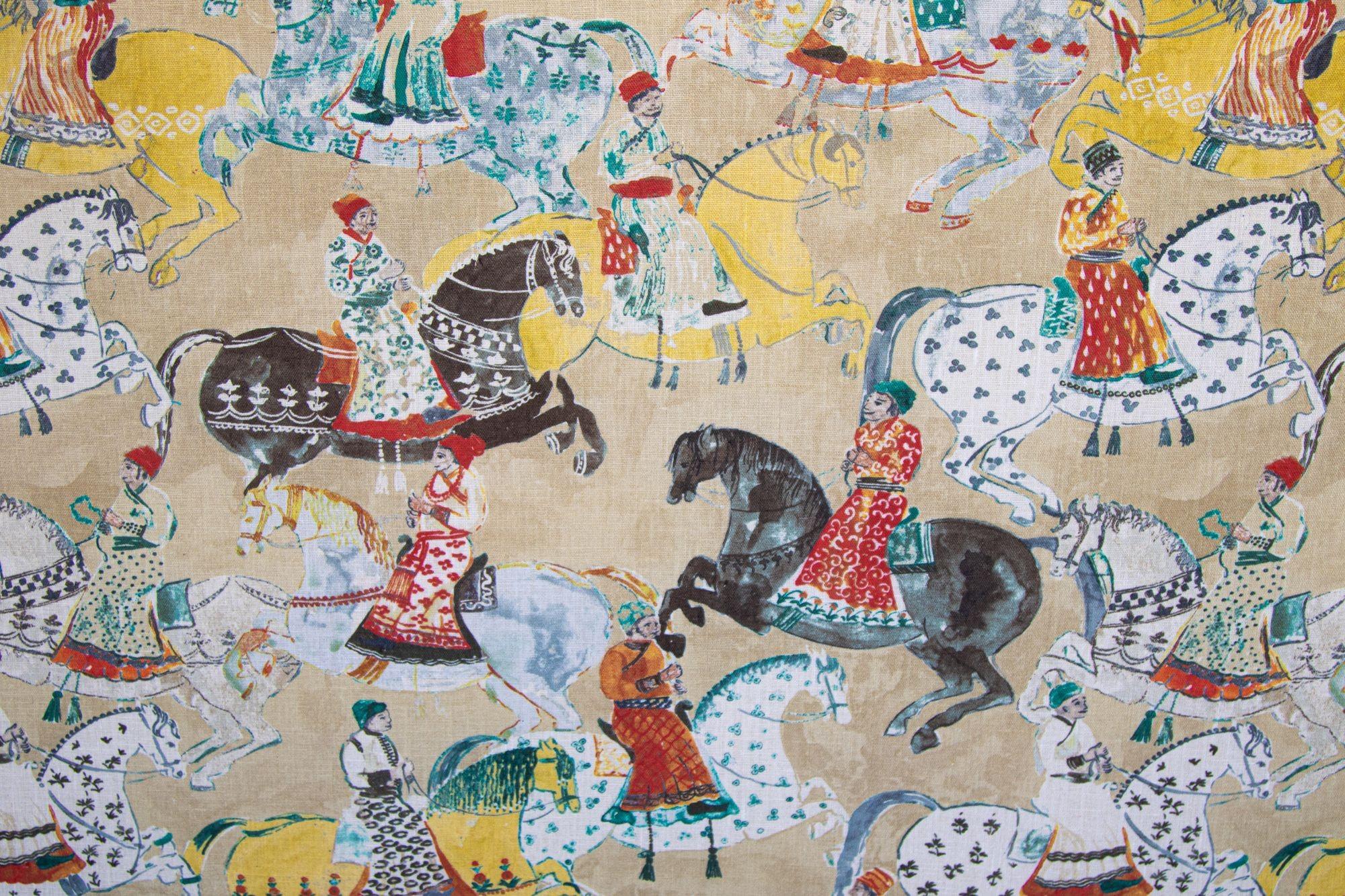 Tte de lit de luxe asiatique tapisse avec scne moghole Maharajahs sur cheval Inde en vente 8