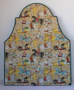 Asian Luxury Upholstered Headboard with Mughal Scene Maharajahs on Horse India