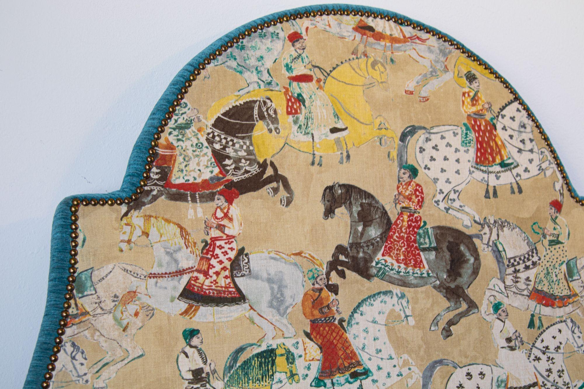 Anglo Raj Tte de lit de luxe asiatique tapisse avec scne moghole Maharajahs sur cheval Inde en vente