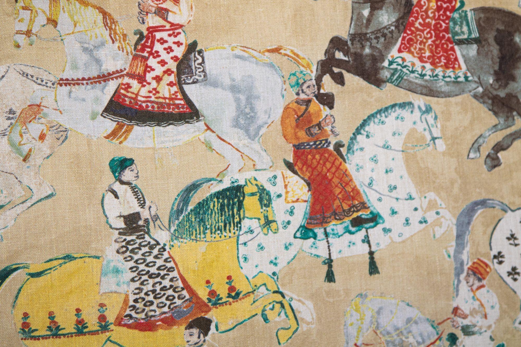 Américain Tte de lit de luxe asiatique tapisse avec scne moghole Maharajahs sur cheval Inde en vente
