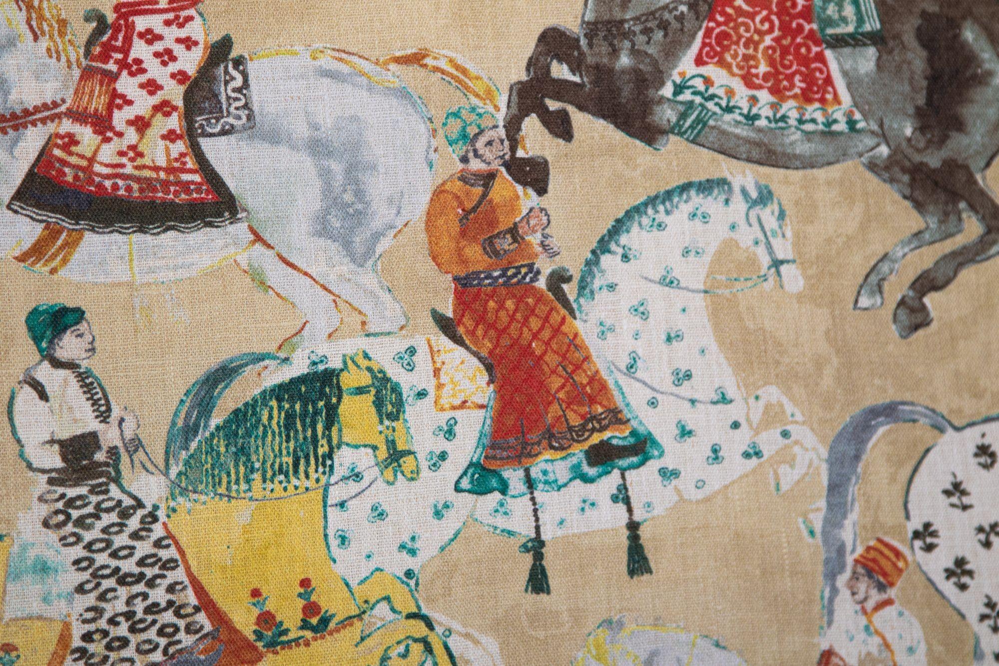 Fait main Tte de lit de luxe asiatique tapisse avec scne moghole Maharajahs sur cheval Inde en vente
