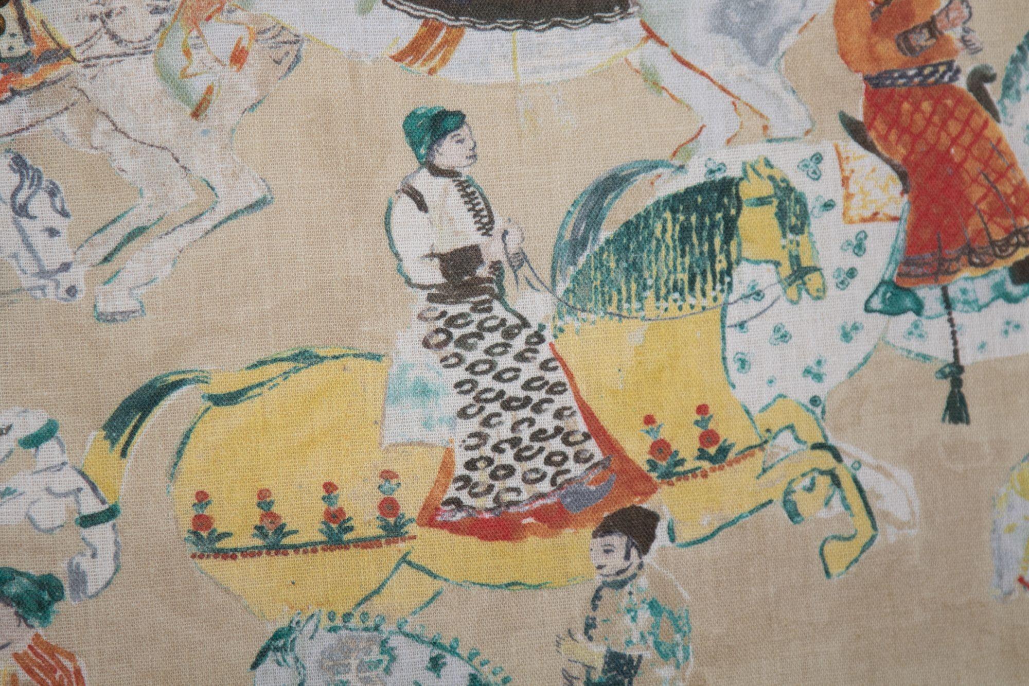 Tte de lit de luxe asiatique tapisse avec scne moghole Maharajahs sur cheval Inde Bon état - En vente à North Hollywood, CA