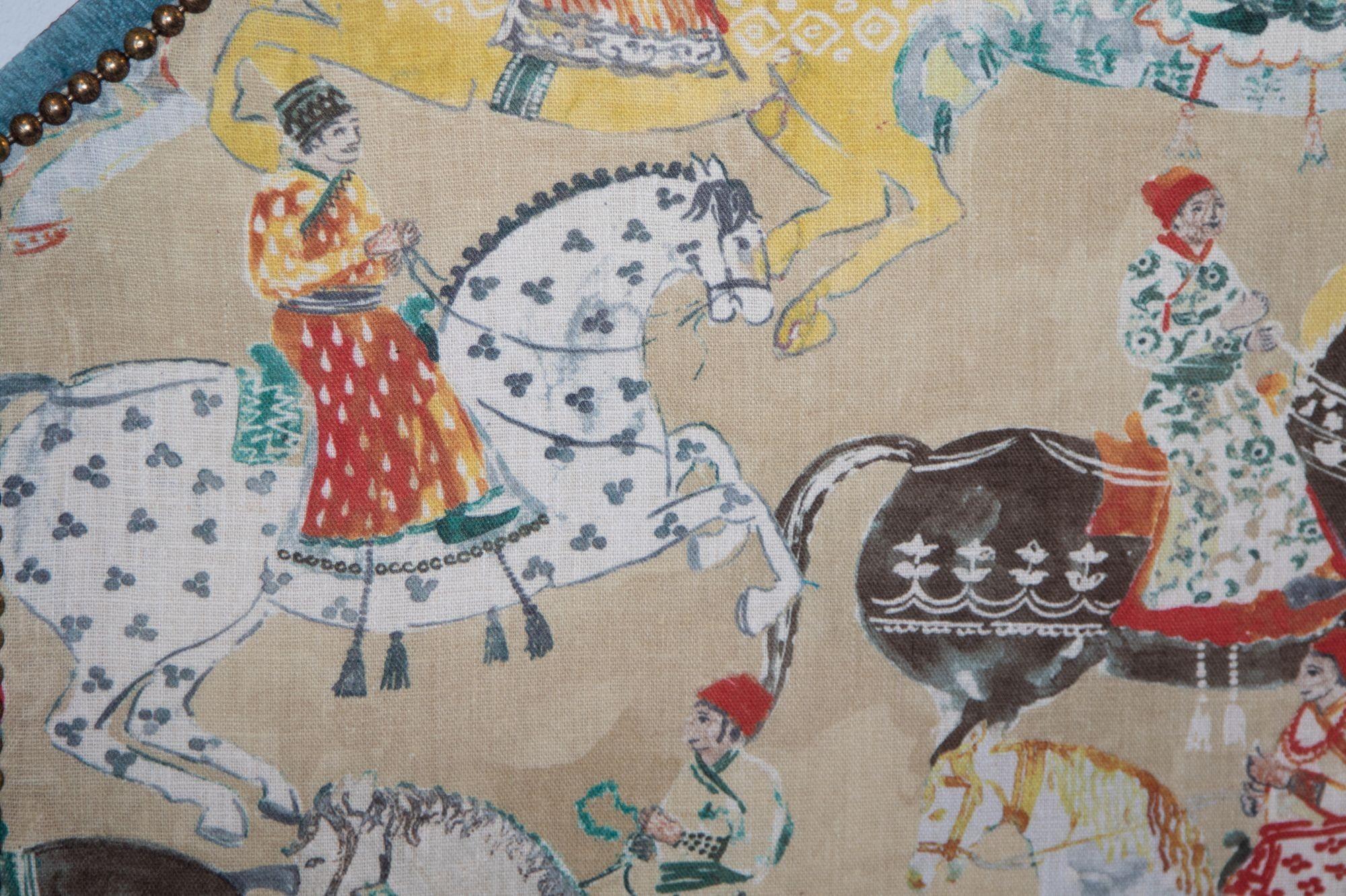 Tissu Tte de lit de luxe asiatique tapisse avec scne moghole Maharajahs sur cheval Inde en vente