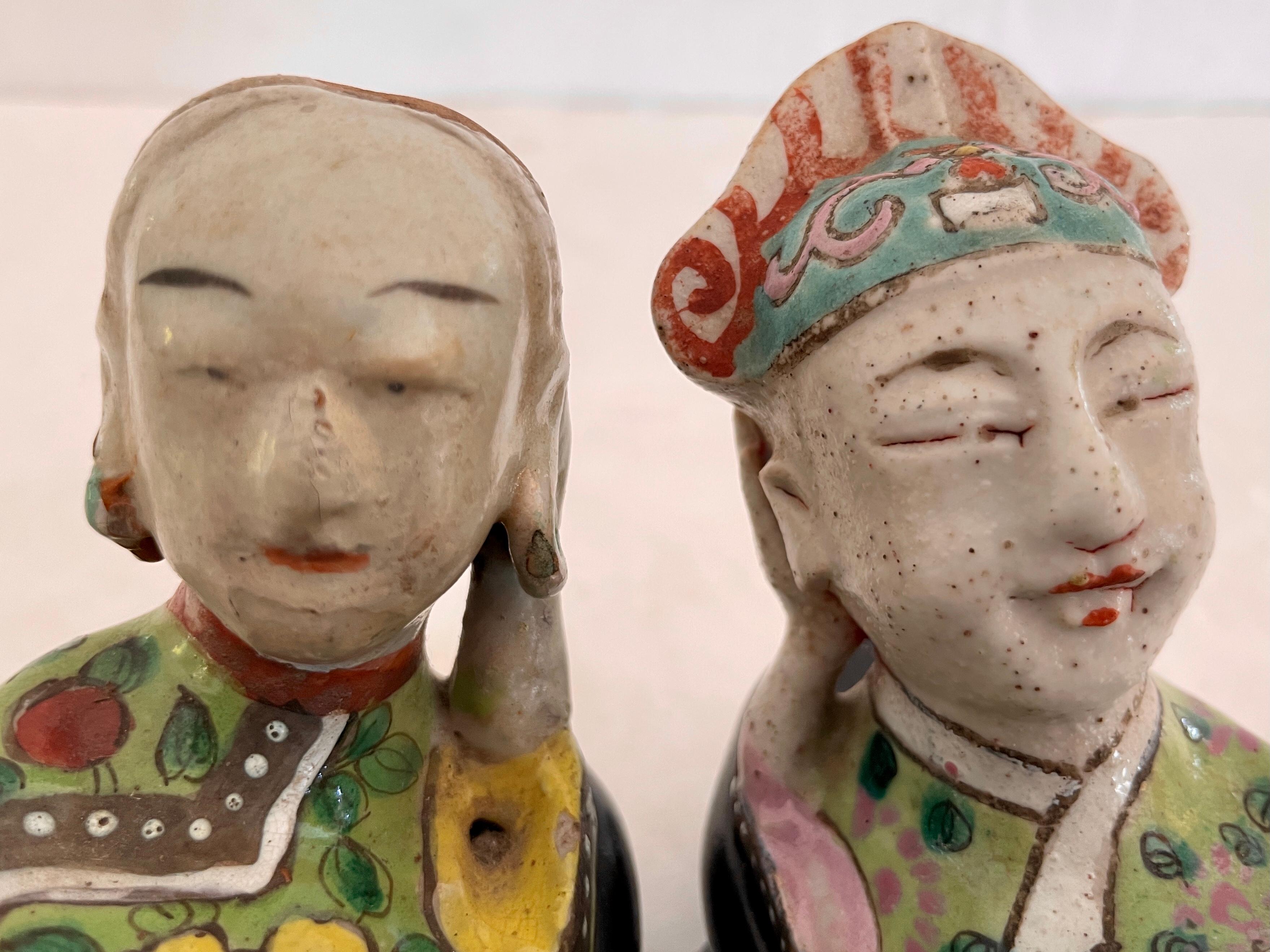 Chinese Asian Male and Female Lounging Figurines, a Pair For Sale