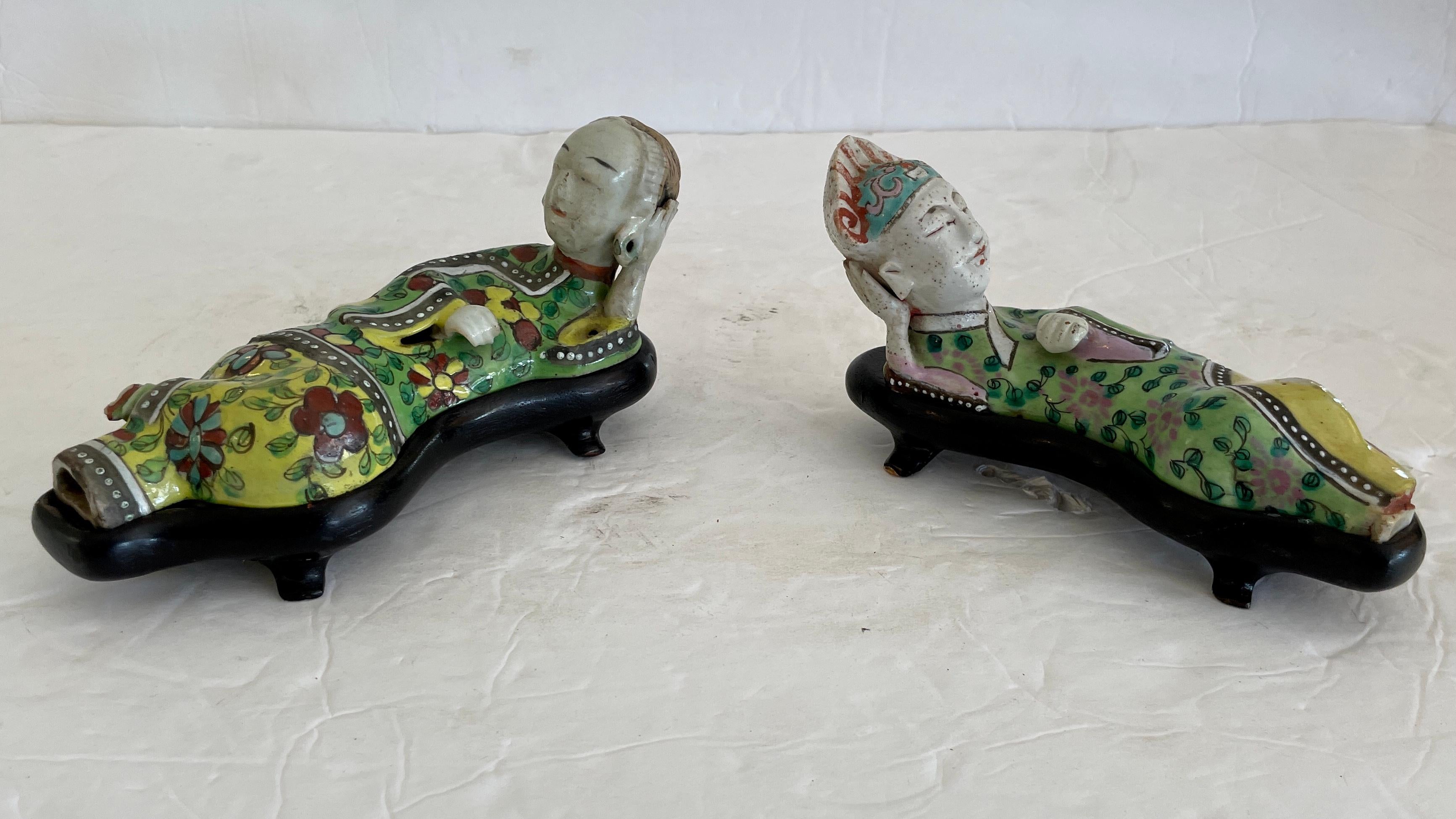 Asian Male and Female Lounging Figurines, a Pair For Sale 1