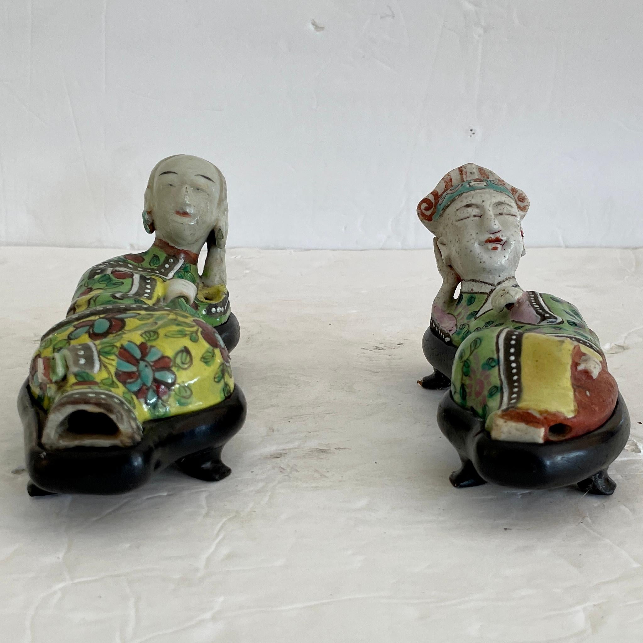 Asian Male and Female Lounging Figurines, a Pair For Sale 2