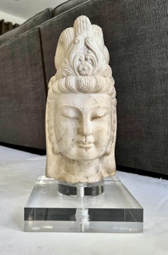 Busto o Cabeza de Buda Quan Yin de Mármol Asiático
