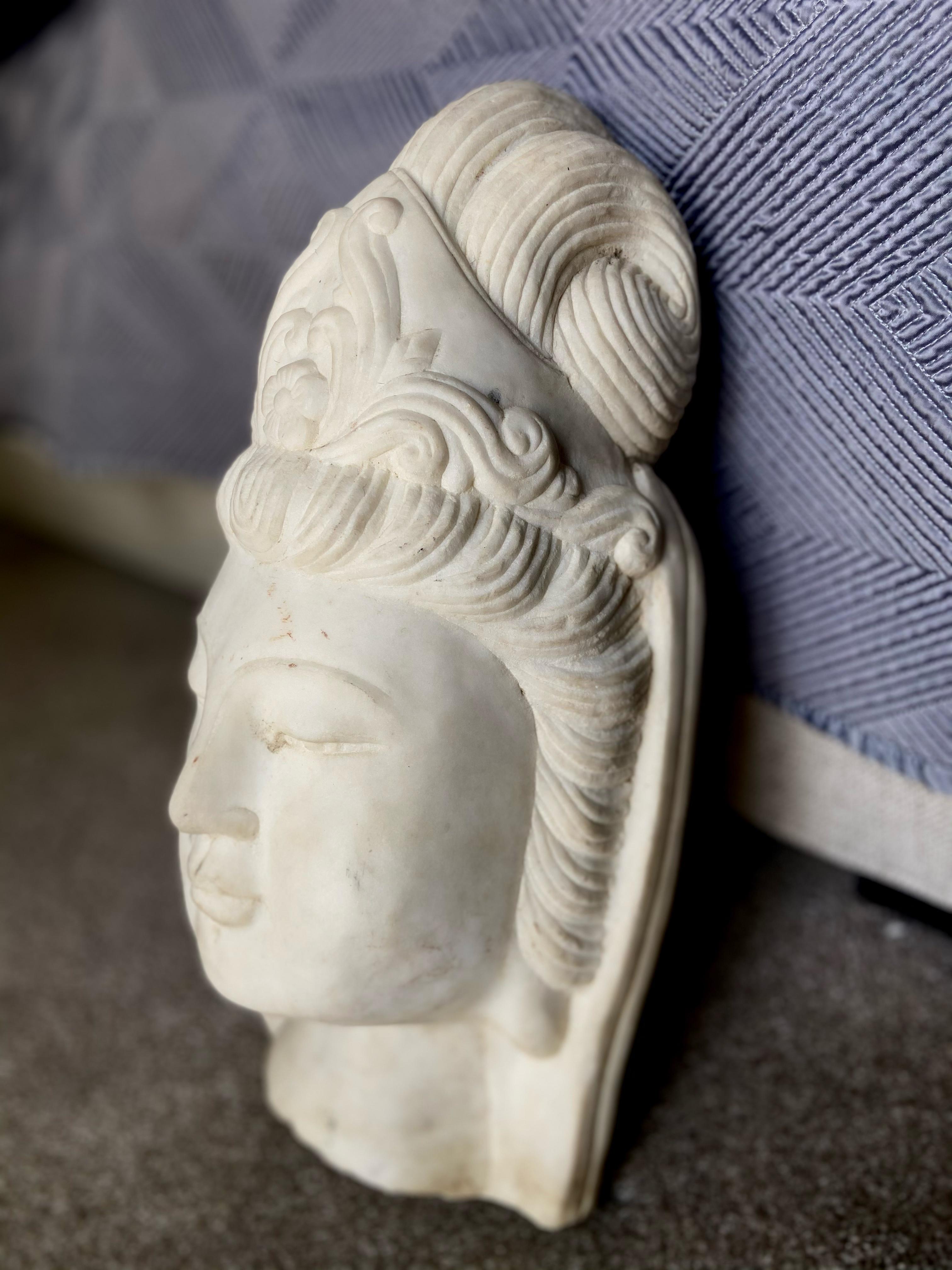 Chinese Asian Marble Quan Yin Buddha Bust or Head